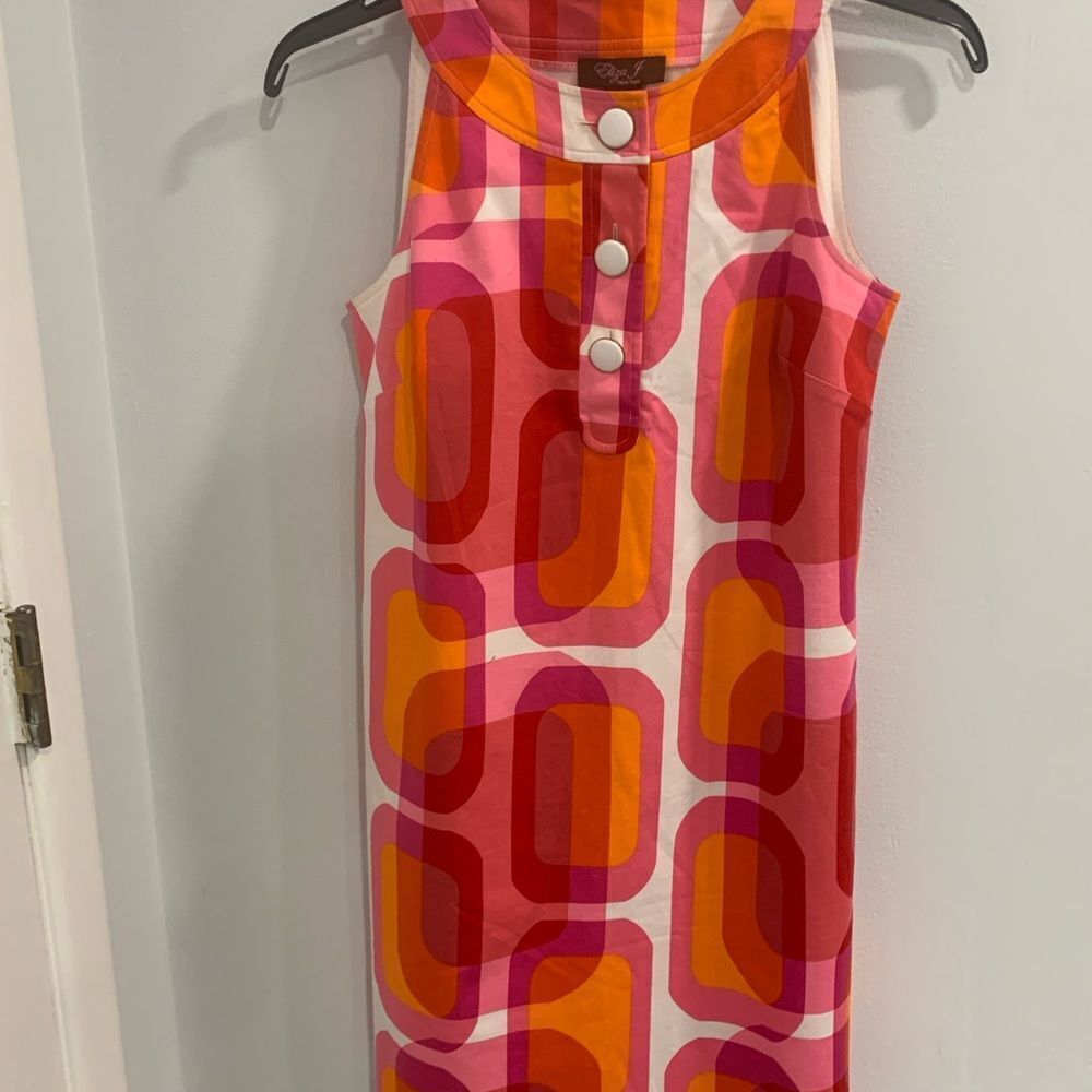 Eliza J. New York Vibrant Pink and Orange Geometric Dress